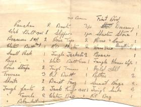 OS Handwritten Personal Kit List by Sigmn Foley R.L for Java 1946 pg 1