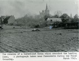 A burned-out Horsa glider near Hamminkeln during the Rhine crossing. 