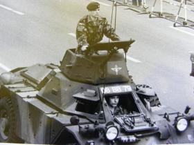 Paras in a Ferret scout car on Berlin Parade, 1978