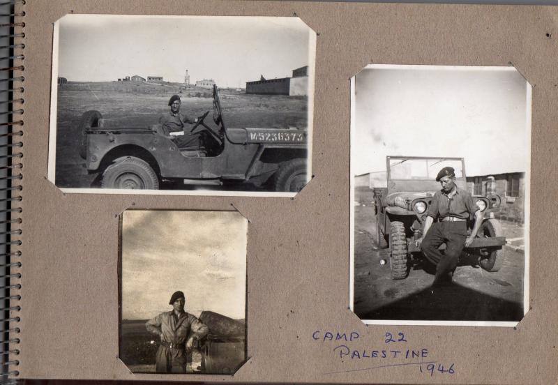3 Photos of MH Smith with Jeep at Camp 22 Palestine