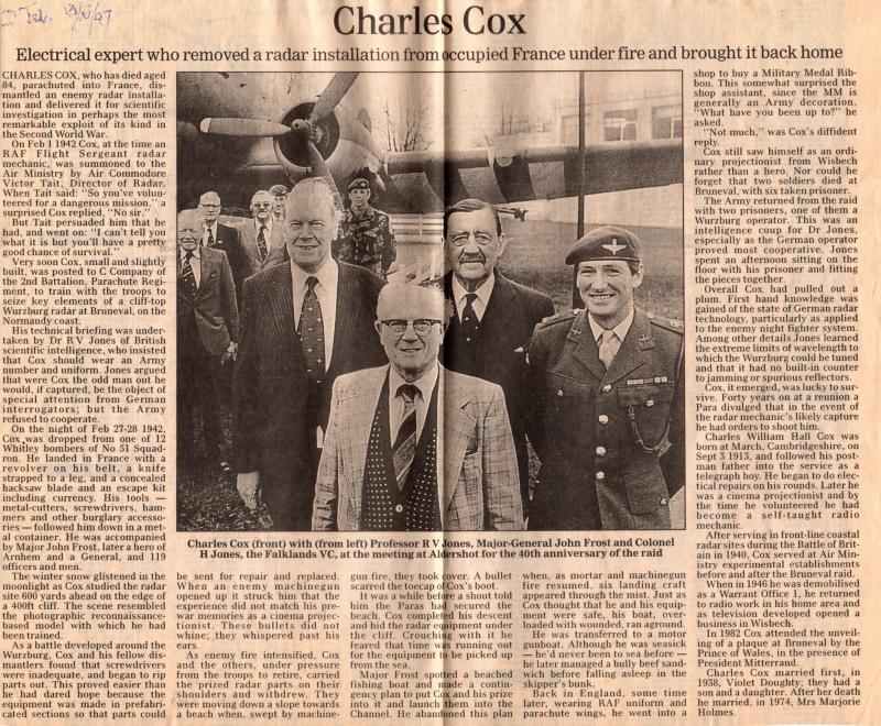 Newspaper Cutting Charles Cox MM