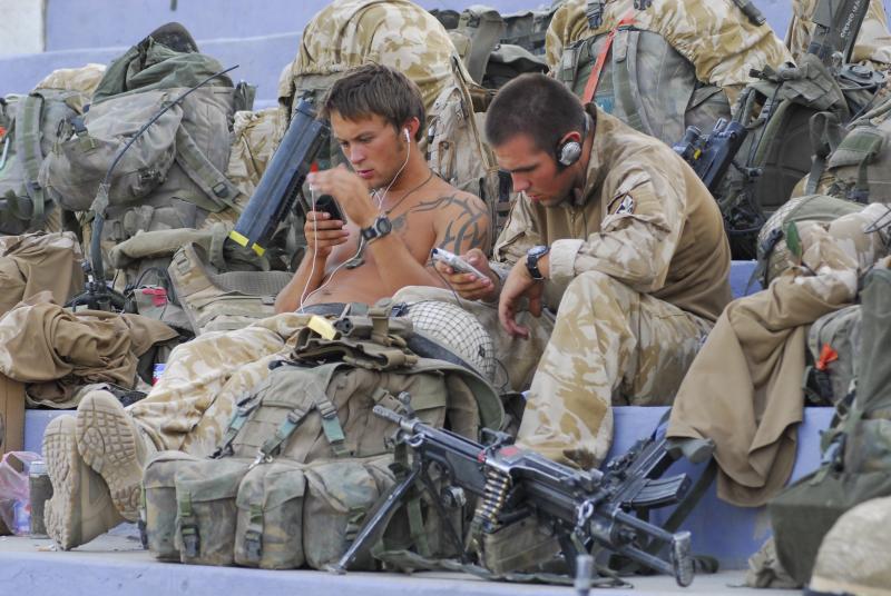 Soldiers from 3 PARA await their next duties, Kandahar Stadium, Afghanistan, June 2008