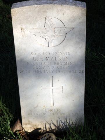 Grave of Pte George F Malbon. Hanley Cemetery, Stoke-On-Trent.