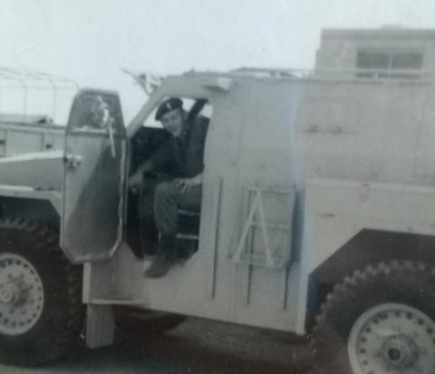 Michael Paternoster in armoured car