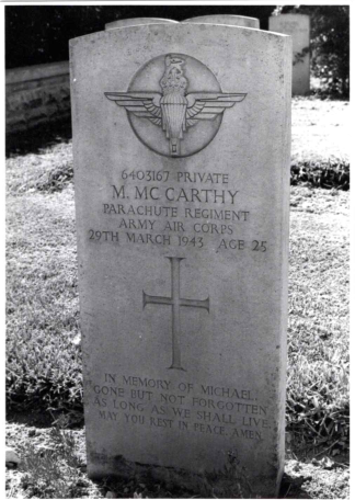 Headstone of Michael McCarthy, Beja War Cemetery, Tunisia