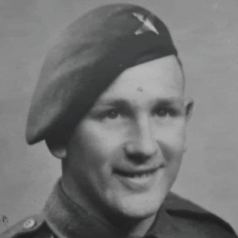 Frank  Pitchford wearing beret and battledress