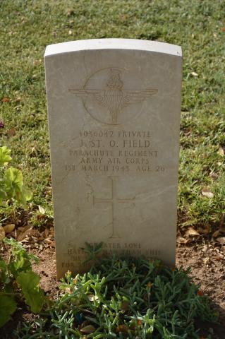 Private John St. Omer Field's headstone, Medjez el Bab Cemetery