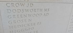 Pte AD Greenwood's name on National Memorial  Alboretum