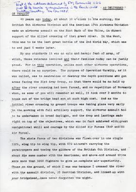 Text of address given by FM Bramwell CDS 24 Nov 1985