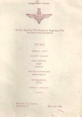 Inauguration dinner menu 21 July 1956