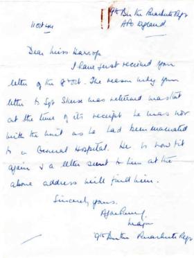 Letter from an unknown next of kin about Sgt Skuse