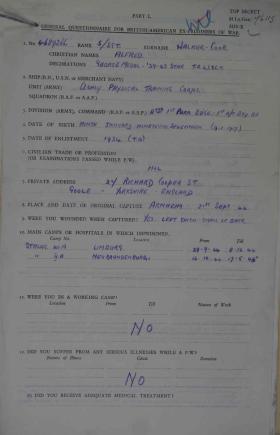 M19 POW Questionnaire Alfred W Cook GM