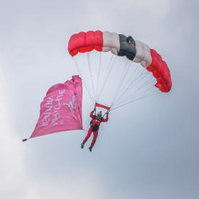 A member of The Red Devils Parachute Display Team at the Colours Parade, 13 July 2021
