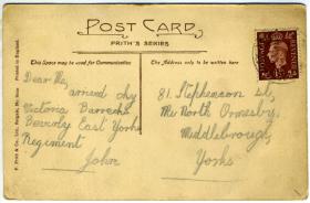 Post card from Pte Cartman to his family, 1939.