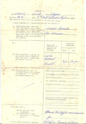 Mervyn Coggins application letter to RAF 