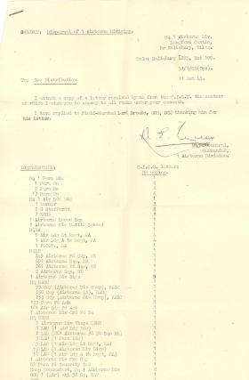 Dispersal of 1st Airborne Division Letter October 1945