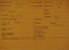 L/Cpl to Cpl HE Back of  2 Para Bn. POW card. 1944