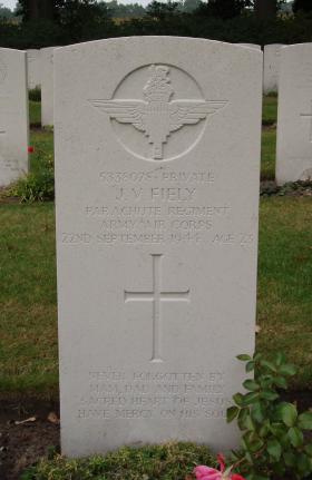CWGC Headstone of James Fiely in Oosterbeek Cemetery, 2009.