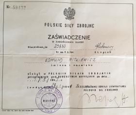 Polish Discharge paper for Edmund Mitkiewicz