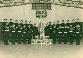 A formal photo of 11 Para (or part of it) 1951-56 in the Drill Hall, Whitefriars Avenue, Wealdstone