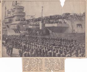 Newespaper reports 16 Ind Para Brigade embark  for Cyprus June 1951