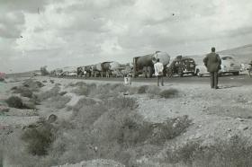 Egyptian civilian convoys exit Canal Zone. Check point, Cairo Rd 2 November 1951