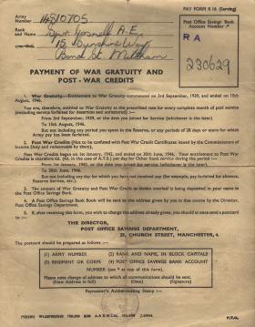 War Gratuity payment certificate