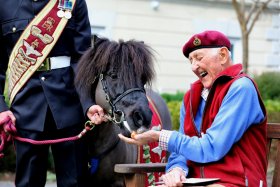 General Sir Geoffrey Howlett KBE MC with Para Regimental pony mascot