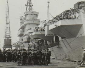 April 1951 Boarding HMS Triumph, 3 Para, Portsmouth. Cyprus bound Persian Oil Crisis