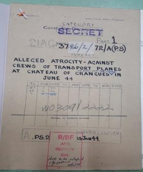 Cover of the official army file on the Grangues atrocity