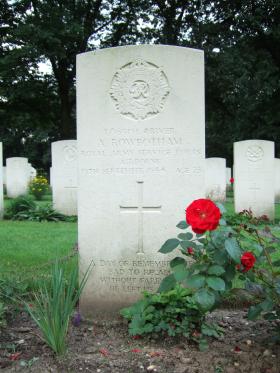 Dvr A Rowbotham grave stone Oosterbeek Cemetery July 2014