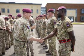 OS  Colonel James Loudoun, Deputy Commander of 16 Air Assault Brigade Combat Team, shakes the hand of a soldier from 216 (Parachute) Signal Squadron.