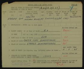 OS Norman H Squire Death form 11 June 1945 Italy