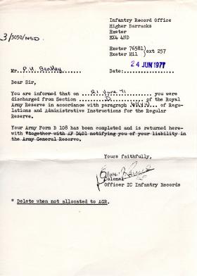 Discharge letter of Peter H Bentley