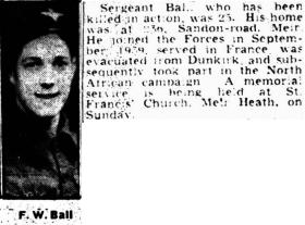 Frederick W Ball Newspaper obituary