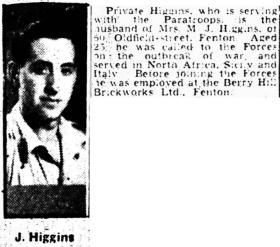 James Higgins obituary newspaper cutting
