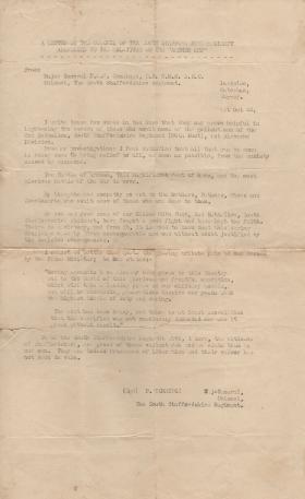 Letter from Maj Gen P Commings