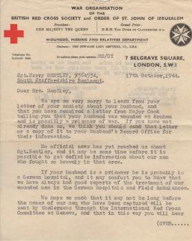 Red Cross Letter 17 Oct 1944 Sgt H Bentley