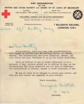 Red Cross letters to Sgt H Bentley family 1944
