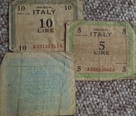 Allied Military Currency from Italy. From the possessions of Cpl. Albert Holtom.