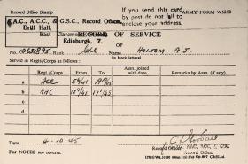 Record of Service Cpl A Holtom