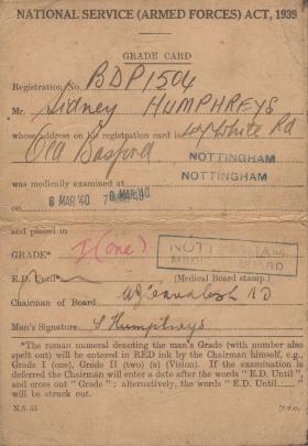 Sid Humphries National Service Card