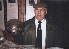Charles Myatt with Sgt Turner's Helmet Aldershot Museum