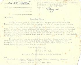 OS Award of Medals Letter from Colonel Clarke - 1950