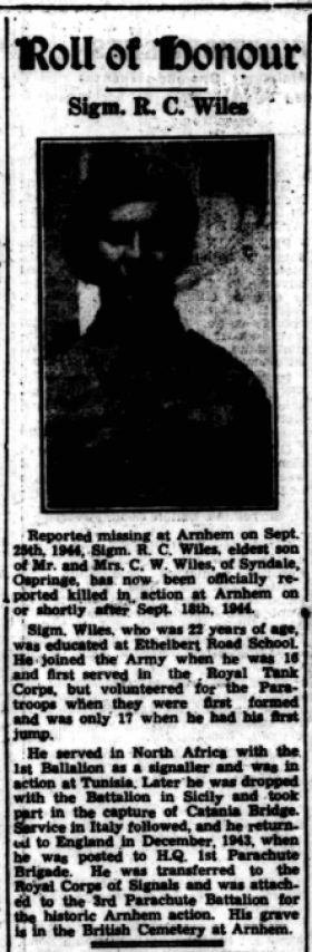 OS Sigmn RC Wiles Newspaper cutting, 29 Mar 1946