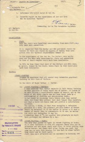 Report on Arnhem observations including street fighting and PIATs