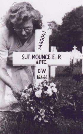 Betty Marriner tending the grave of her fiance Sgt Mounce