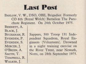 AA Cromwell Tragedy Pegasus Journal Last Post entry 
