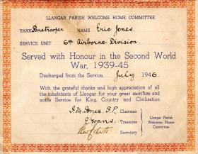 Service certificate of Eric Jones