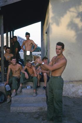 LT NICK EMSON WITH SOME OF HIS SOLDIERS at fortified location, Aden 1967